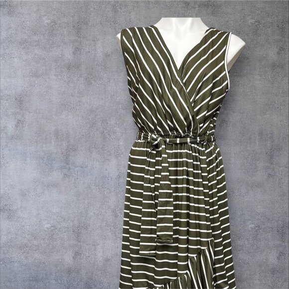 Reborn J Womens Olive & White Striped Sleeveless Wrap Dress XL - Picture 6 of 9